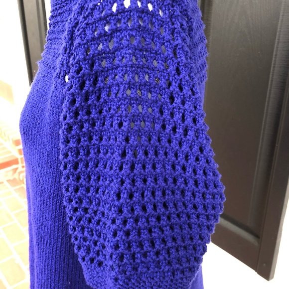 Hand knitted royal blue merino wool sweater tunic - Picture 4 of 8